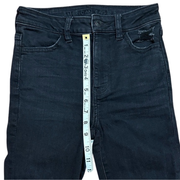 American Eagle, Black Ripped Denim Super Hi-Rise Jegging, Size 0 - Picture 5 of 9